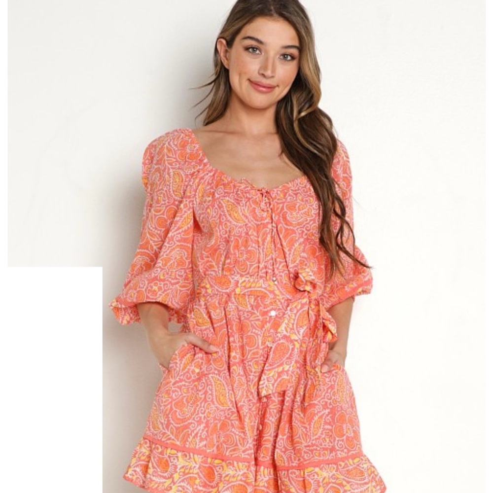 Cleobella Grace blossom mini pink and Orange Paisley Dress